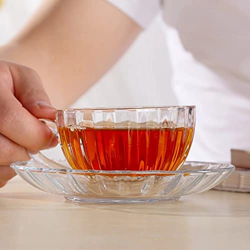 Mevanta Premium Glass Tea Cup and Saucer Set (6 Cups & 6 Saucers - 200 ML) Transparent Cups & Saucer Set For Coffee Herbal Green Tea, Lemon Tea, Espresso, Hot Chocolate,Cappuccino (MSC - 06, Set of 6) - Image 3