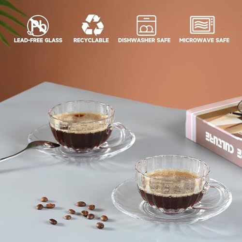 Mevanta Premium Glass Tea Cup and Saucer Set (6 Cups & 6 Saucers - 200 ML) Transparent Cups & Saucer Set For Coffee Herbal Green Tea, Lemon Tea, Espresso, Hot Chocolate,Cappuccino (MSC - 06, Set of 6) - Image 5