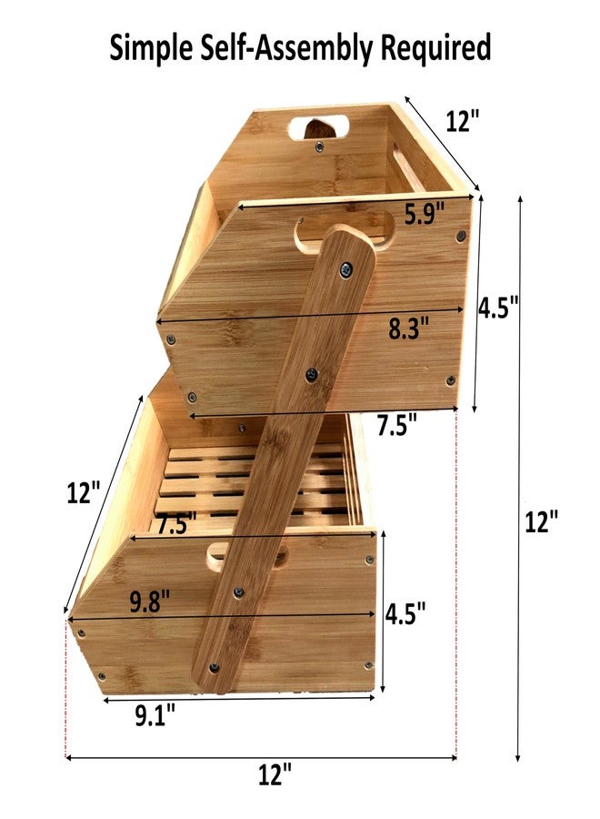 صندوق تخزين من الخيزران - صناديق تخزين متعددة الأغراض مفتوحة من الأمام قابلة للتكديس للمطبخ والمخزن - يمكن تهيئتها كسلة فواكه من الخيزران من طبقتين على سطح العمل - مثالية لتخزين الخضراوات والبطاطس والبصل - Image 4
