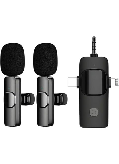 3-in-1 Wireless Microphone with Type-C, Lightning, and AUX – Dual Mic for iOS and Android Devices – Ideal for YouTube and Live Streaming – 2024 Edition – Black