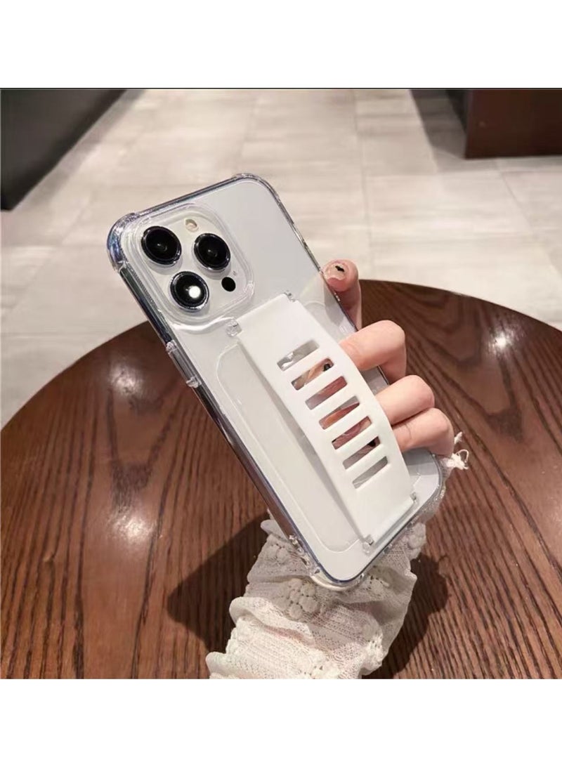 جراب هاتف شفاف متوافق مع MagSafe مع حزام يد مطاطي قابل للتعديل وممتص للصدمات - Image 1