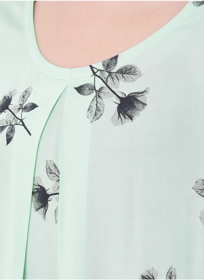 Clovia - Clovia Leaf Print Long Nighty in Light Green - Rayon - Image 1