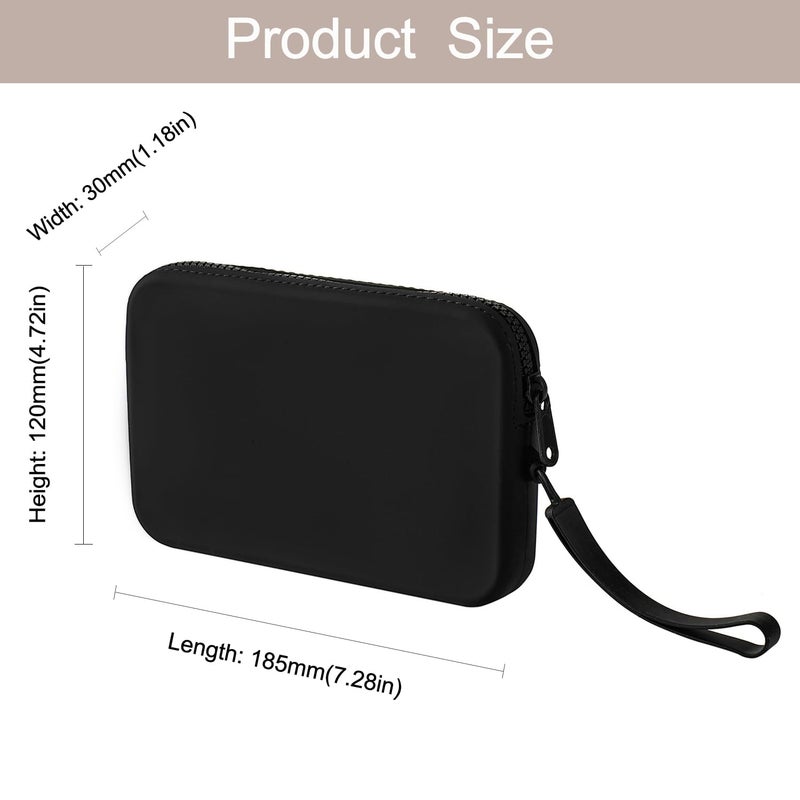 WHHJM Large Silicone Multifunctional Essential Bag Portable Travel Makeup Bag for Women Men Cards Cash Bag Zipper Pouch (Black) - Image 5