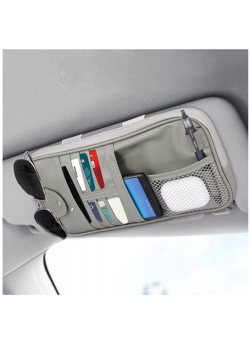 Generic Car Sun Visor Organizer, Auto Leather Storage Pouch with Multi-Pocket, Zippered Net, and Card Holder for License, Registration, Sunglasses, Keys, and Documents – Universal Fit for Car, Truck, and SUV  - Image 1