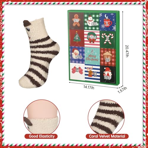 Shyyween 12 Pairs Christmas Fuzzy Socks Advent Calendar 2026 Cute Animal Socks Set Funny 12 Days Countdown Advent Calendar Gift Colorful Fluffy Warm Supply for Xmas Party Favor Holiday Gift - Image 3