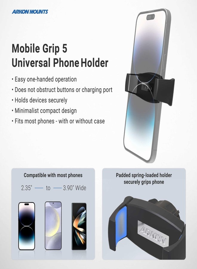 ARKON Mounts Mobile Grip 5 Phone Holder with Clamp Mount | Secure Spring-Loaded Holder | Clamp Phone Mount for Strollers, Treadmills, Bike | Compatible with iPhone, Samsung, & More - Image 4