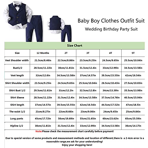 Kimocat Baby Boys Gentleman Bowtie Formal Outfit Suits Tuxedo Vest Wedding Party Suit Navy Blue - Image 5