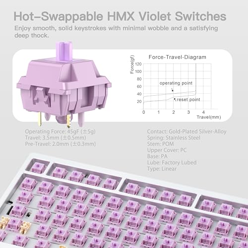 KEEBMONKEY WOBKEY Rainy 75 CNC Aluminum HMX/JWK/Cocoa Switches Triple-Mode Connectivity Mechanical Keyboard with Superior Acoustics, No RGB/PP/Mirrored Glass/3500mAh/Violet Switch (Lite - Silver) - Image 4