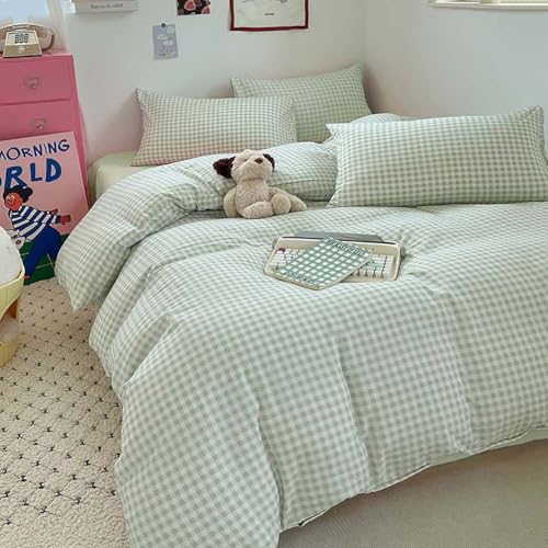 Nayoroom Green Gingham Duvet Cover Queen Size Plaid Dorm Bedding Set 3 Pieces Grid Checkered Duvet Cover with 2 Pillowcases, Soft Breathable Washed Microfiber - Image 3