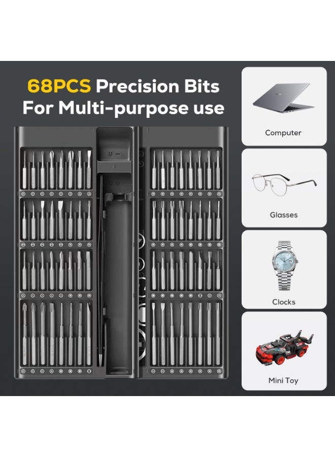 Electric Screwdriver, Power Screwdriver Set 68 in 1 Mini Cordless Screwdriver Rechargeable, 5 Torque Settings 3 LED Lights Precision Screwdriver for PC Accessories Phone Camera Laptop Gifts for Men - Image 2