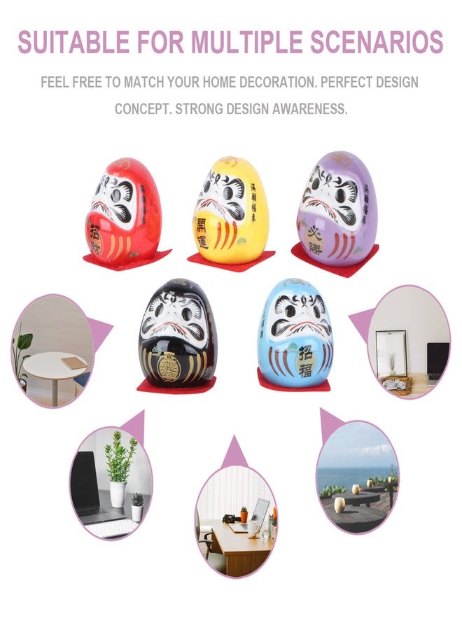 HOMSFOU Daruma Figurine 5pcs Mini Daruma Japanese Daruma Ceramics Daruma Fortune Dolls Miniature Daruma Doll Ceramic Fortune Lucky Cat Miniature A Porcelain Daruma Doll - Image 3