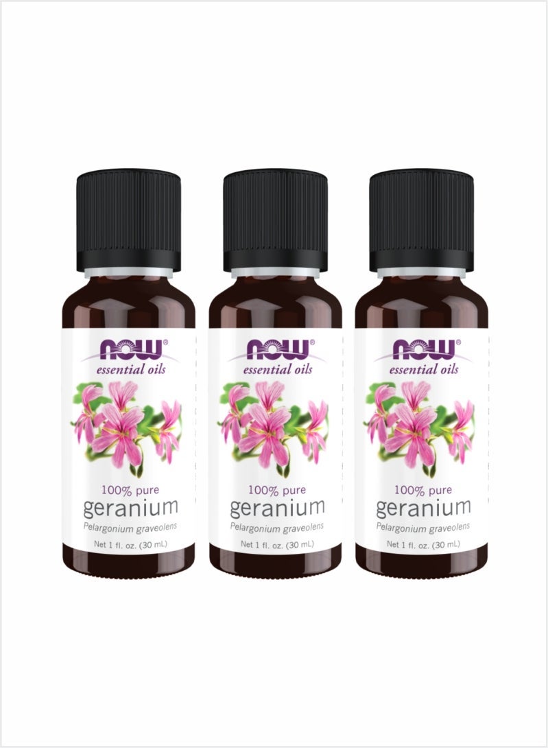 NOW Geranium Essential Oil - Pure Aromatic Floral, 1 fl oz (Pack of 3)