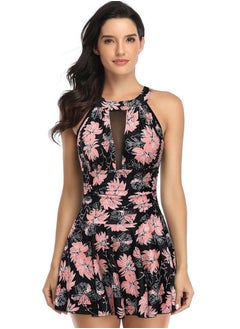 Women Sleeveless One Piece Swimsuit Modest Burkini Fashion Full-Printing Swimwear Dress Style Slimming Bathing Suits Short