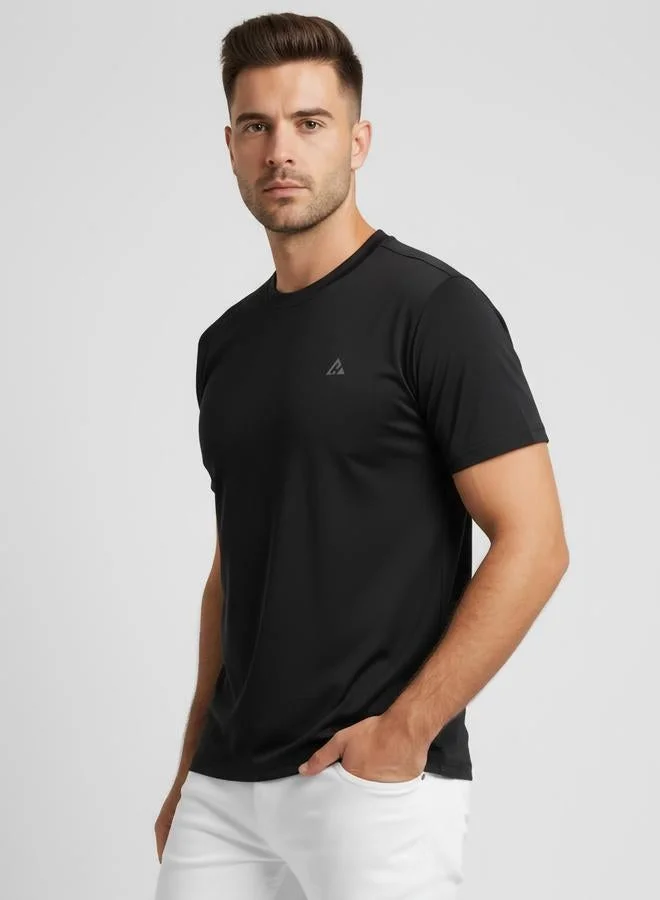 Clans&Hans Men Black Logo Crew Neck T-Shirt