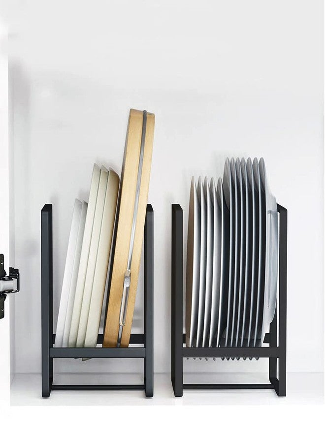 MINGFANITY 2PCS Plate Holders Organizer, Metal Dish Storage Dying Display Rack for Cabinet, Counter and Cupboard - Black - Image 1