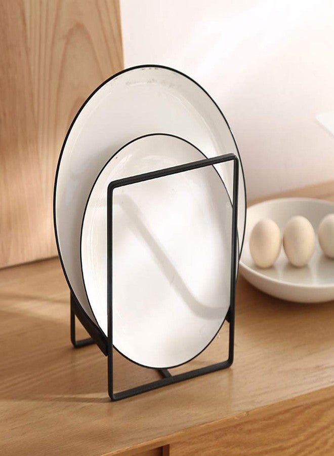 MINGFANITY 2PCS Plate Holders Organizer, Metal Dish Storage Dying Display Rack for Cabinet, Counter and Cupboard - Black - Image 3
