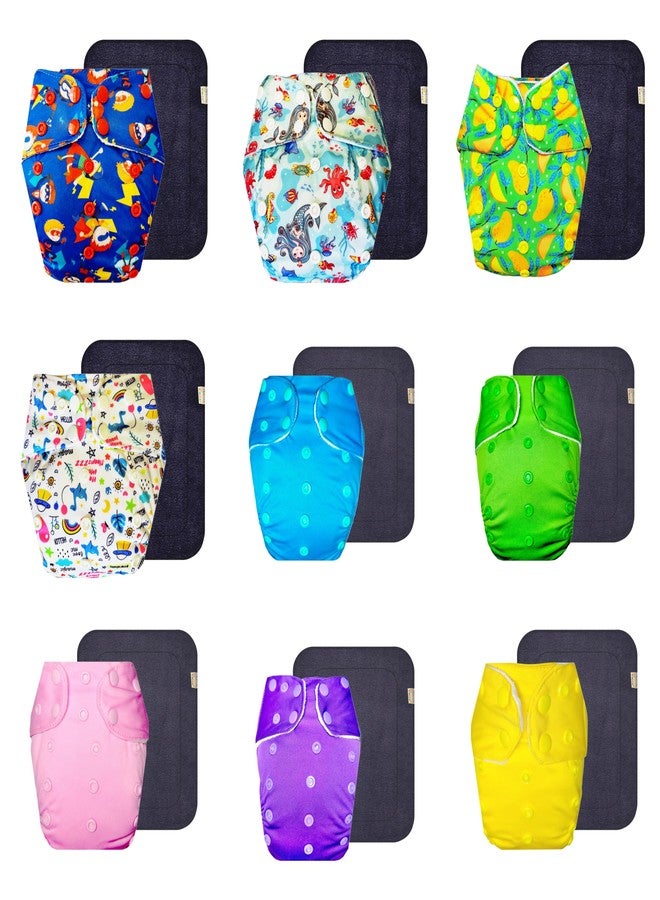 Dumbledo Premium Cloth Diaper with Black Insert (Pack of 9) | Hypoallergenic | 6-Layer Absorbent Pad | Travel Friendly | All-Day Wear | 3 Months - 3 Years | Unisex Baby - Image 1