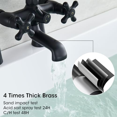 Hanallx Deck Mount Clawfoot Tub Faucet Kit, 2 Hole High Flow Deck Mount Tub Faucet with Sprayer, 6.85" Center, Black Vintage Bathtub Faucets for Clawfoot Tub, with Valve and Diverter, with Handheld Shower - Image 5