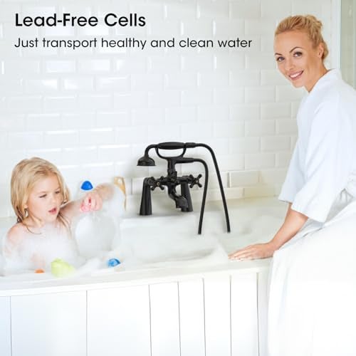 Hanallx Deck Mount Clawfoot Tub Faucet Kit, 2 Hole High Flow Deck Mount Tub Faucet with Sprayer, 6.85" Center, Black Vintage Bathtub Faucets for Clawfoot Tub, with Valve and Diverter, with Handheld Shower - Image 2