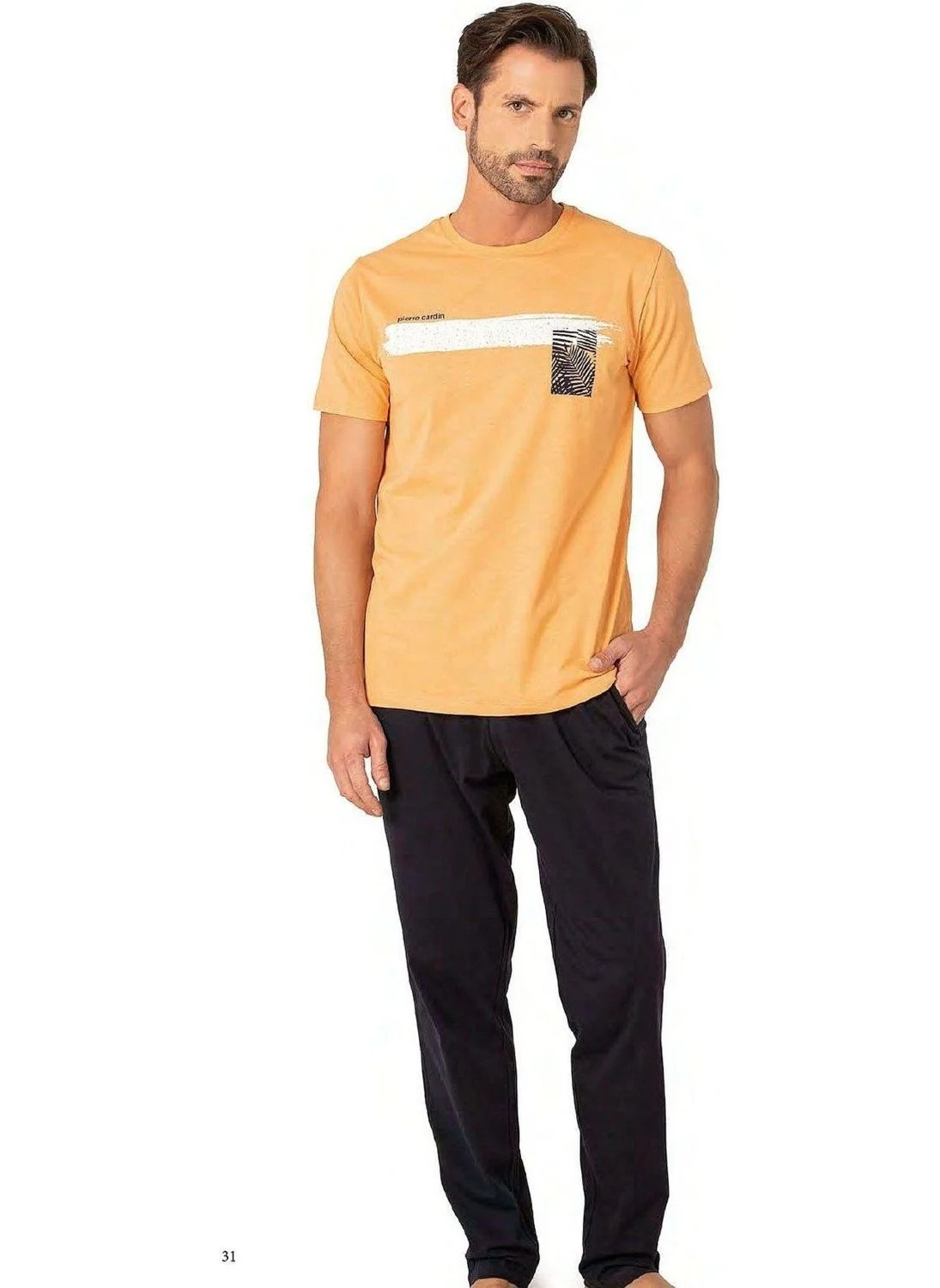 بيير كاردان 6077 Men's Short Sleeve Crew Neck Pajama Set-Orange