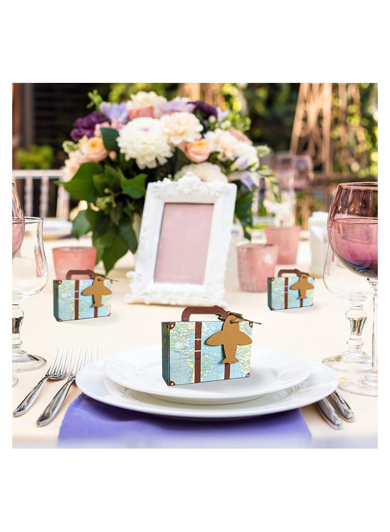 Travel-Themed Party Favor Candy Box, 50Pcs Mini Suitcase Design, Vintage Kraft Paper with Tags and Twine for Bridal Shower, Wedding Decorations and Events - Image 2