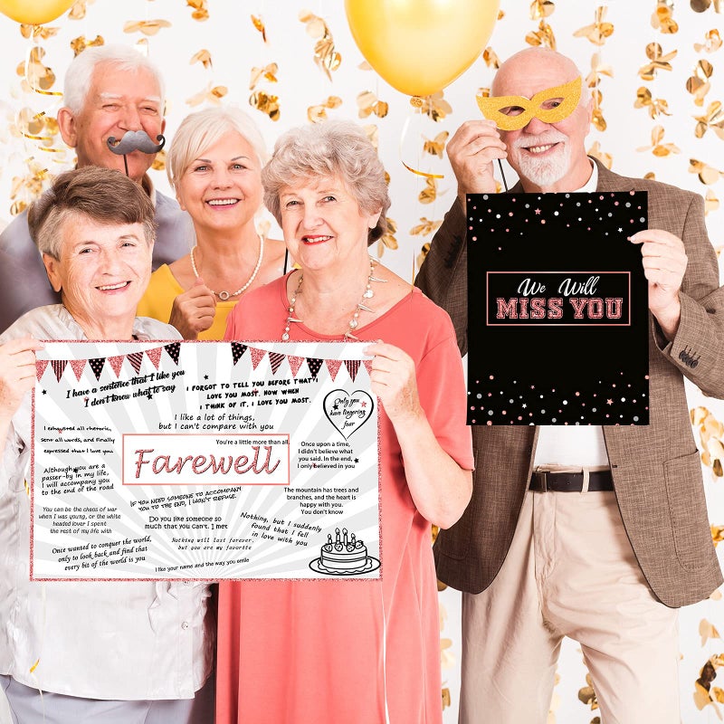 Sumind Large Farewell Greeting Card 13.8 x 21.6 Inch Farewell Gifts for Coworkers Friend Goodbye We Will Miss You Going Away Guest Signature Book Graduation Retirement Party Favor(Black and Rose Gold) - Image 5