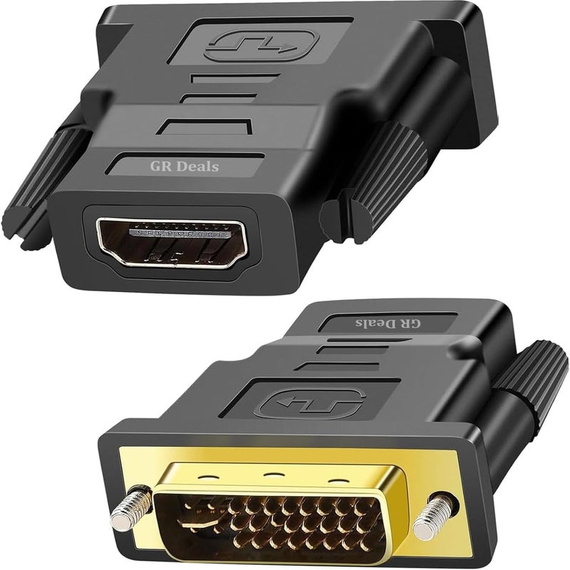 GR Deals DVI to HDMI Adapter, DVI-D 24+5 Male to HDMI Female High Speed Adapter Converter Gold Plated Support 1080P for HDTV, Plasma, DVD, Projector, Computer - Black - Image 1