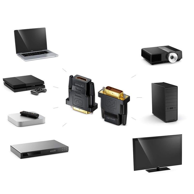 GR Deals DVI to HDMI Adapter, DVI-D 24+5 Male to HDMI Female High Speed Adapter Converter Gold Plated Support 1080P for HDTV, Plasma, DVD, Projector, Computer - Black - Image 5