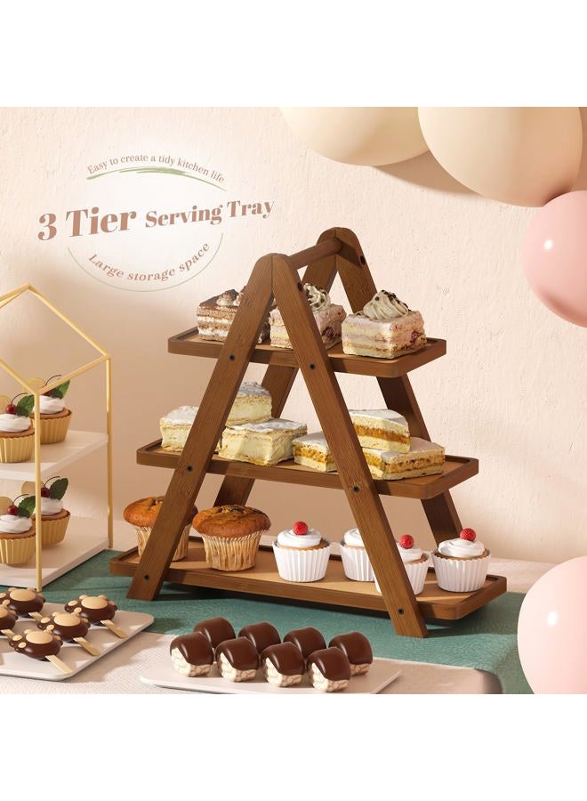 STDDRE 3 Tier Serving Tray Cupcake Stand and Towers Serving Tray for Party Food Tray Farmhouse Serving Platter Decorative Tray Decor Dessert Display Set Tiered Tray Stand (Brown) - Image 3