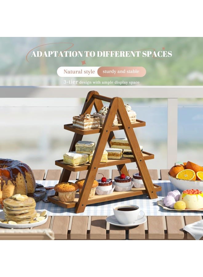 STDDRE 3 Tier Serving Tray Cupcake Stand and Towers Serving Tray for Party Food Tray Farmhouse Serving Platter Decorative Tray Decor Dessert Display Set Tiered Tray Stand (Brown) - Image 5
