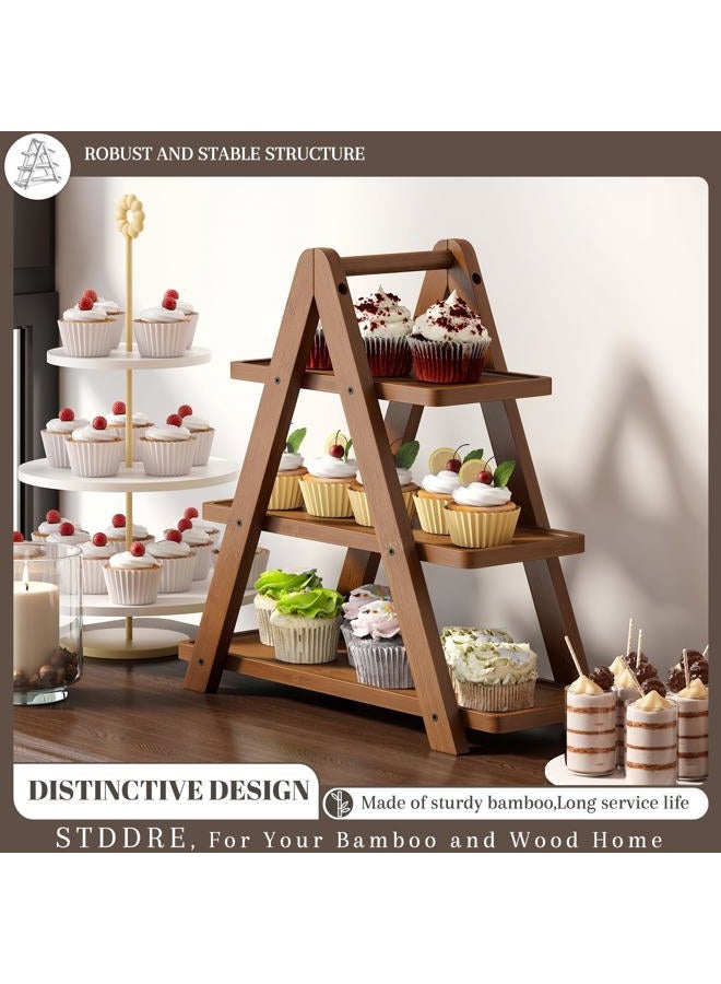 STDDRE 3 Tier Serving Tray Cupcake Stand and Towers Serving Tray for Party Food Tray Farmhouse Serving Platter Decorative Tray Decor Dessert Display Set Tiered Tray Stand (Brown) - Image 2