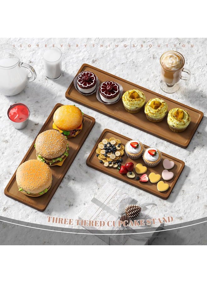 STDDRE 3 Tier Serving Tray Cupcake Stand and Towers Serving Tray for Party Food Tray Farmhouse Serving Platter Decorative Tray Decor Dessert Display Set Tiered Tray Stand (Brown) - Image 4