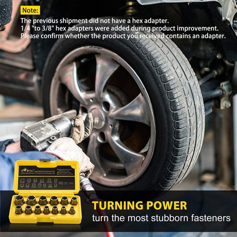 Topec 13+1 Piece Impact Bolt & Nut Remover Set, 3/8" Drive Bolt Extractor Socket Set, 8mm-19mm Stripped Lug Nut Remover, Twist Socket for Damaged, Rusted, Rounded Fasteners - Image 5