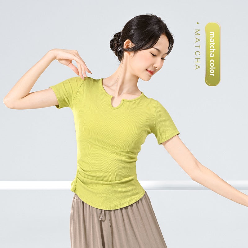 Generic Womens Dance Practice Top Short Sleeve Ballet Matcha color