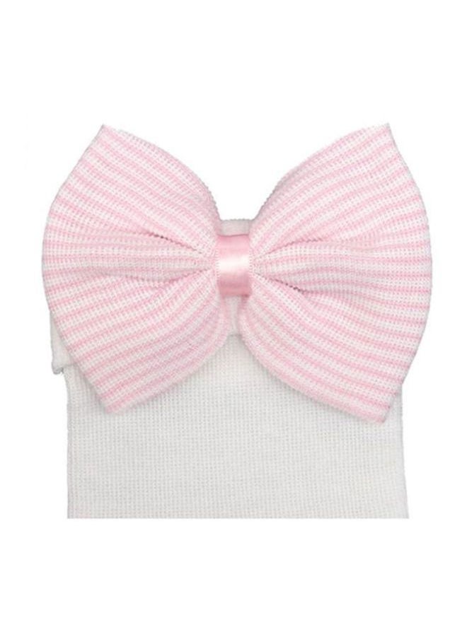 QiaoKai Striped Bow Infant Cap White/Pink  - Image 3