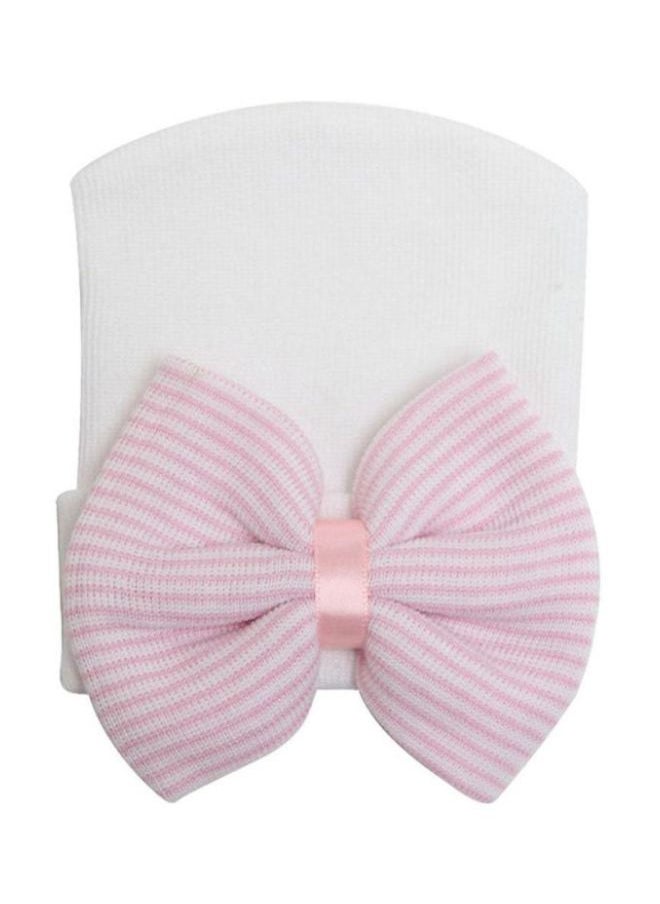 QiaoKai Striped Bow Infant Cap White/Pink  - Image 2