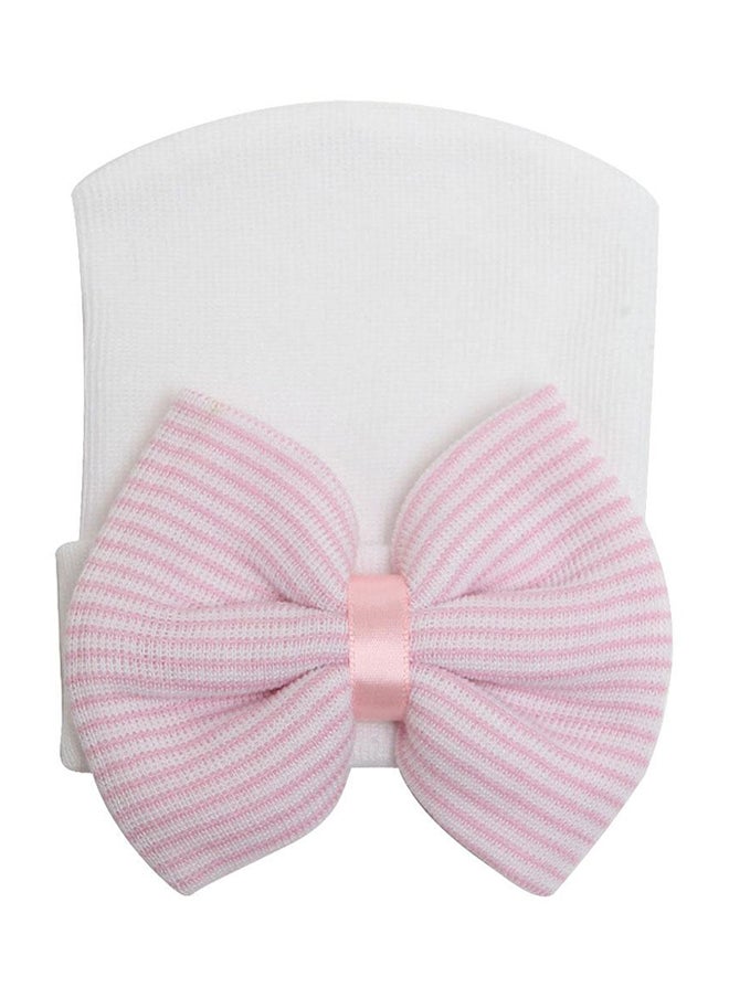 QiaoKai Striped Bow Infant Cap White/Pink  - Image 1