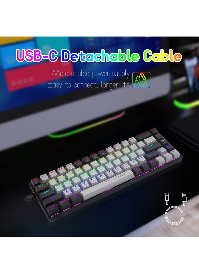 إي-يوسو لوحة مفاتيح ألعاب RGB بنسبة 65%، لوحة مفاتيح ميكانيكية سلكية مكونة من 68 مفتاحًا باللون الأحمر، وكابل USB-C قابل للفصل، ومفاتيح أسهم منفصلة لألعاب المكتب - رمادي أسود - Image 5