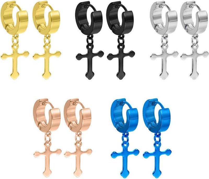 TXPFF Store Men Women Stainless Steel Cross Earrings Set Dangle Hinged Earrings of Dangle Hinged Earrings Cross hoop Earrings - Image 1