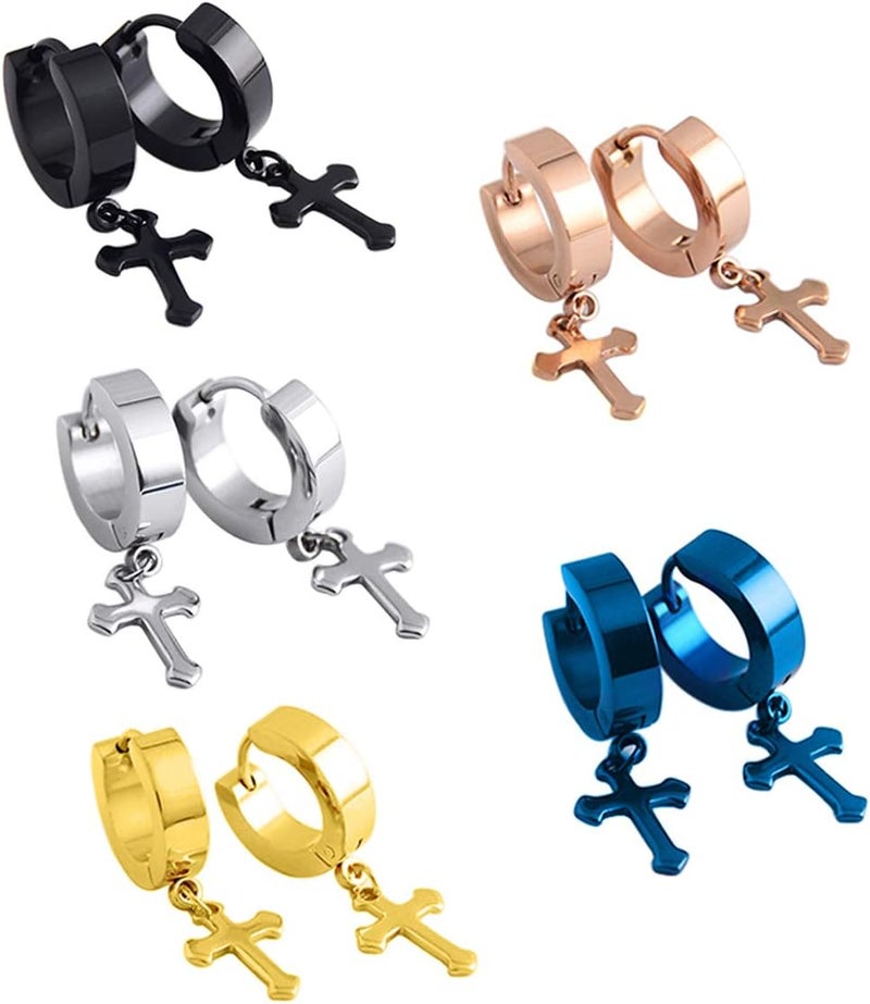 TXPFF Store Men Women Stainless Steel Cross Earrings Set Dangle Hinged Earrings of Dangle Hinged Earrings Cross hoop Earrings - Image 3