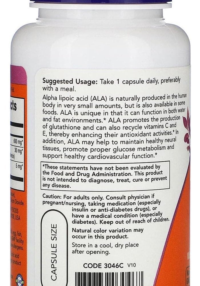 NOW Foods Alpha Lipoic Acid 600 mg with Grape Seed Extract - Image 3