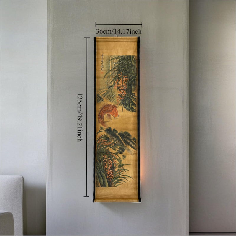 CIFIBIFUN Wall Art Poster Prints Paintings, Hanging Paper Scroll Decor Asia Vintage Aesthetic,for Office Restaurant Orchid Spring Koi Fish(D) - Image 2