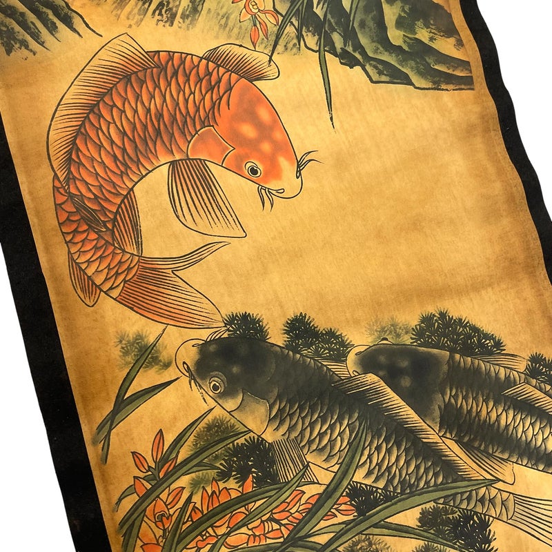 CIFIBIFUN Wall Art Poster Prints Paintings, Hanging Paper Scroll Decor Asia Vintage Aesthetic,for Office Restaurant Orchid Spring Koi Fish(D) - Image 4