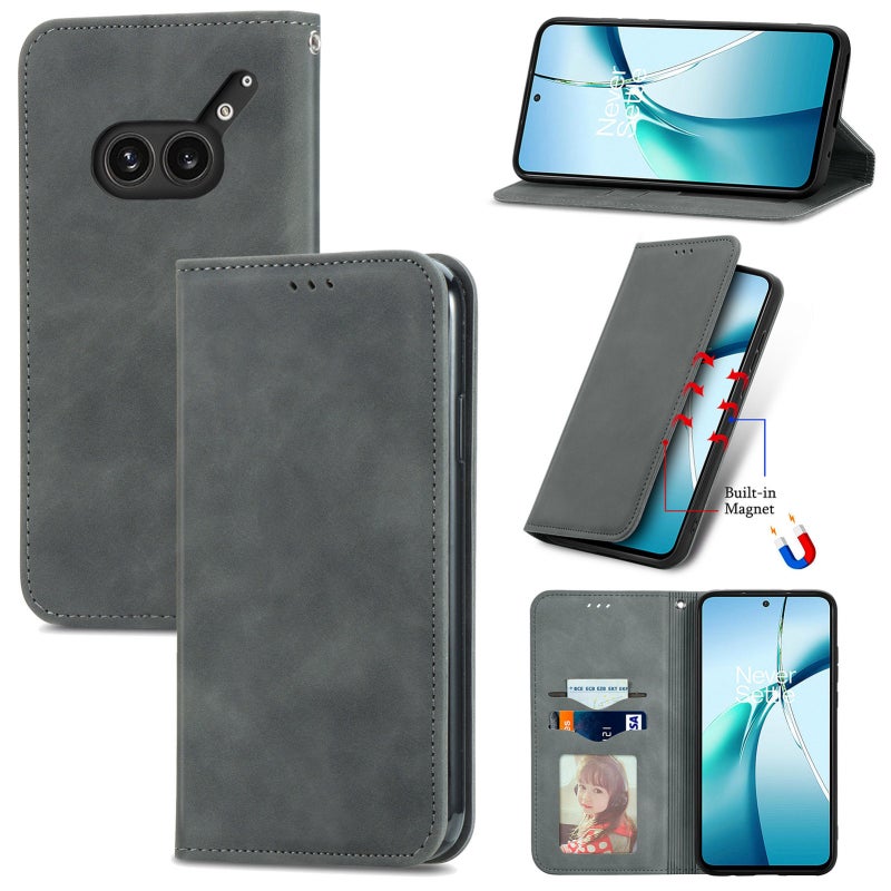 HuHa Case Cover For Nothing Phone 2a Plus Retro Skin Feel Magnetic Flip Leather Phone Case(Gray) - Image 1