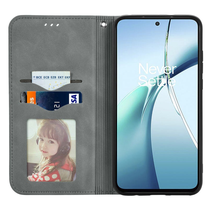 HuHa Case Cover For Nothing Phone 2a Plus Retro Skin Feel Magnetic Flip Leather Phone Case(Gray) - Image 3