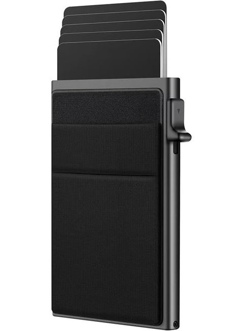 Slim Aluminum Card Holder Wallet for Men [2025 Upgrade] RFID Blocking Money Pocket Pop Up Wallet, Holds 5+ Cards Plus Cash (Black)