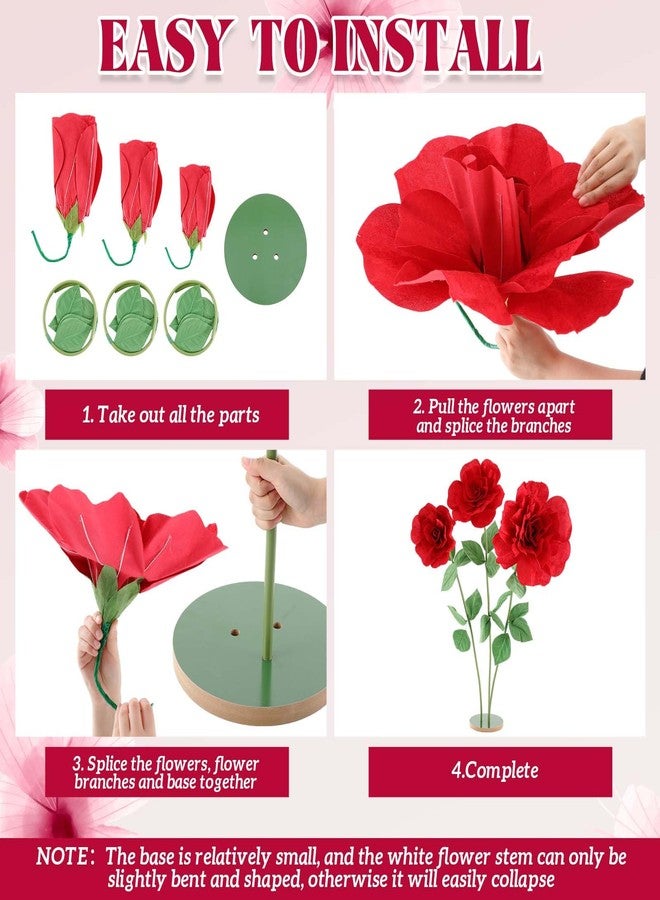 Daifunli 1 Set 4.5 ft Giant Artificial Flowers Giant Rose for Decorations Huge Flannel Flower with Standing Base Creative Gift for Window Reception Banquet Ceremony Floral Decor (Red) - Image 3