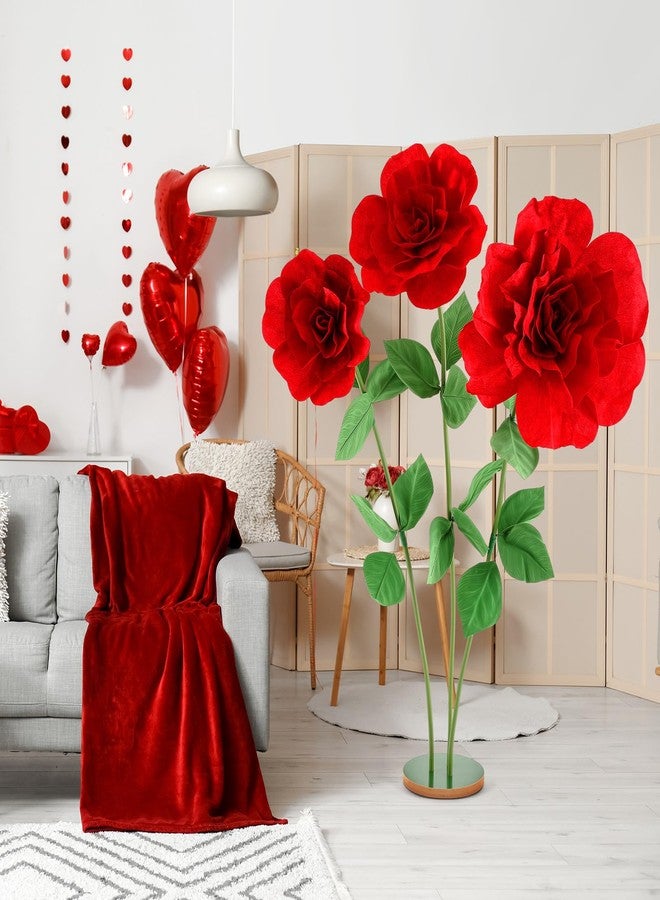 Daifunli 1 Set 4.5 ft Giant Artificial Flowers Giant Rose for Decorations Huge Flannel Flower with Standing Base Creative Gift for Window Reception Banquet Ceremony Floral Decor (Red) - Image 1