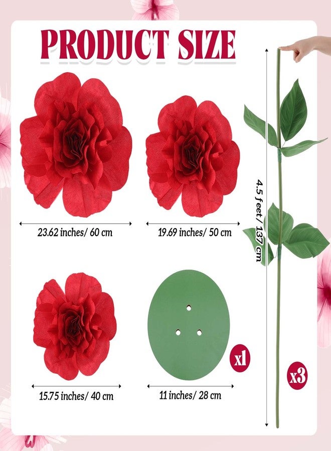 Daifunli 1 Set 4.5 ft Giant Artificial Flowers Giant Rose for Decorations Huge Flannel Flower with Standing Base Creative Gift for Window Reception Banquet Ceremony Floral Decor (Red) - Image 2