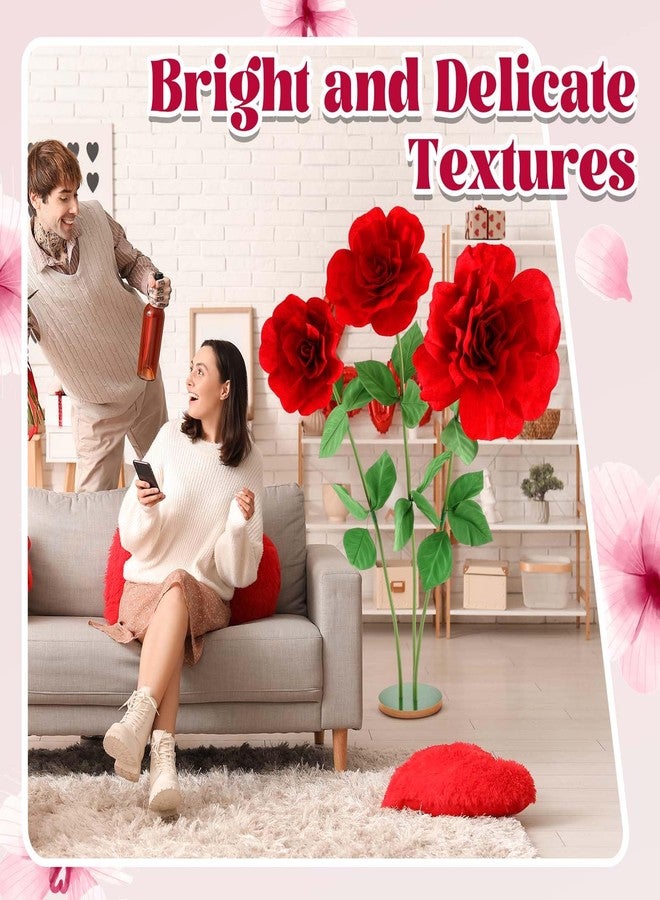 Daifunli 1 Set 4.5 ft Giant Artificial Flowers Giant Rose for Decorations Huge Flannel Flower with Standing Base Creative Gift for Window Reception Banquet Ceremony Floral Decor (Red) - Image 4